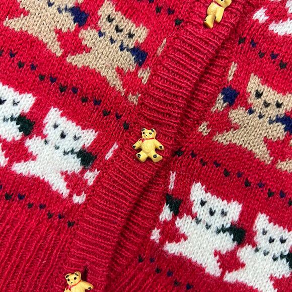 Vintage Teddy Bear Christmas Grannycore Knit Sweater Vest L 80s Cottage Preppy - Picture 2 of 7